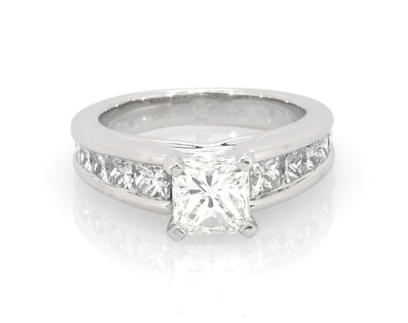 Main Image 1 of Previously Owned Radiant-Cut Diamond Engagement Ring 1-7/8 ct tw 14K White Gold Size 5