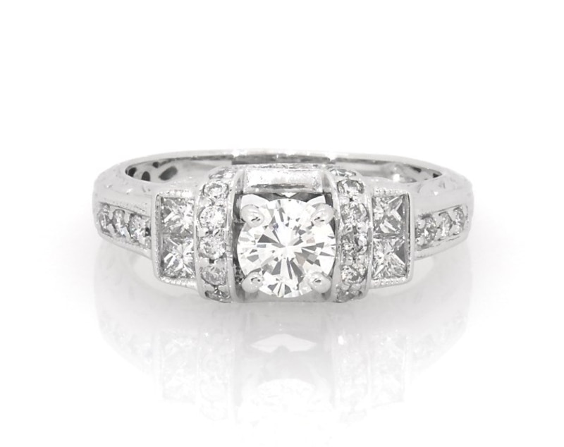 Main Image 1 of Previously Owned Princess-Cut Diamond Engagement Ring 7/8 ct tw 14K White Gold Size 8