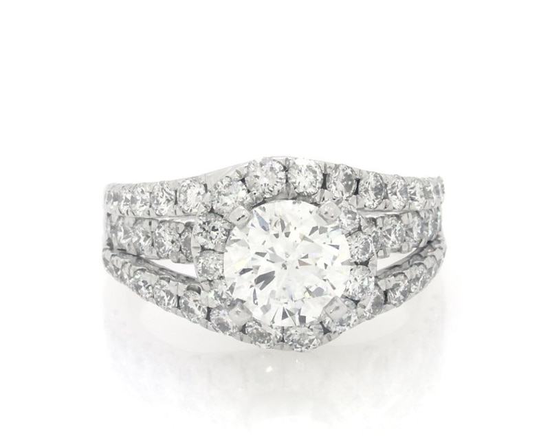 Main Image 1 of Previously Owned Round-Cut Diamond Halo Engagement Ring 2-3/4 ct tw 18K White Gold Size 7