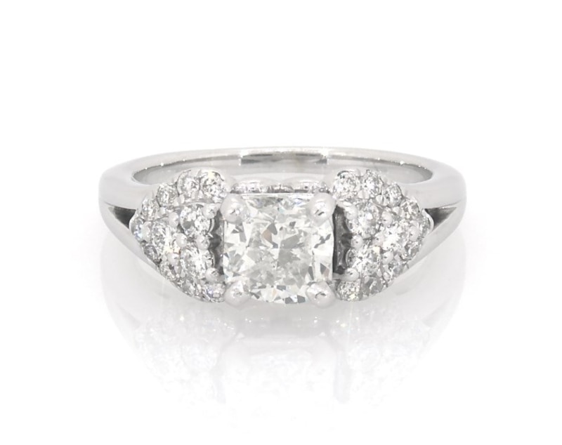 Main Image 1 of Previously Owned Cushion-Cut Engagement Ring 1-1/4 ct tw 14K White Gold Size 4.75