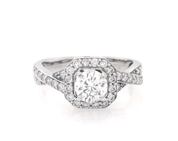 Previously Owned Round-Cut Diamond Halo Engagement Ring 1 ct tw 14K White Gold Size 5