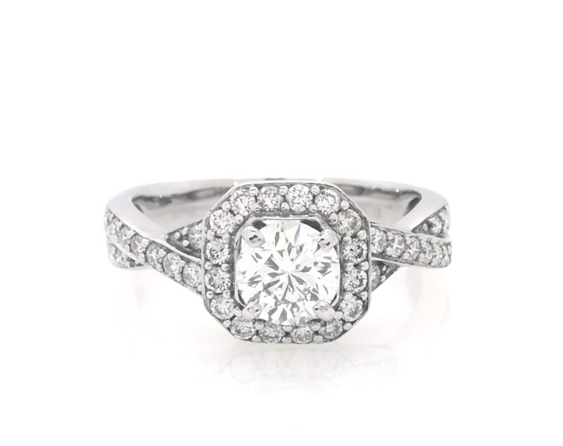 Main Image 1 of Previously Owned Round-Cut Diamond Halo Engagement Ring 1 ct tw 14K White Gold Size 5