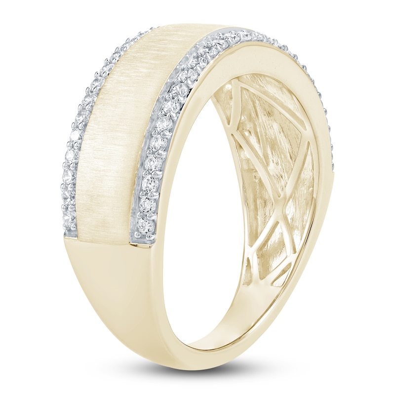 Main Image 2 of Previously Owned Men's Certified Diamond Satin Finish Wedding Band 1/2 ct tw 14K Yellow Gold