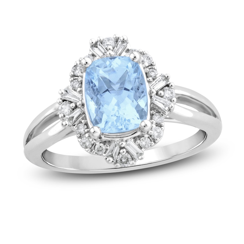 Main Image 1 of Previously Owned Natural Aquamarine Ring 1/4 ct tw Diamonds 10K White Gold