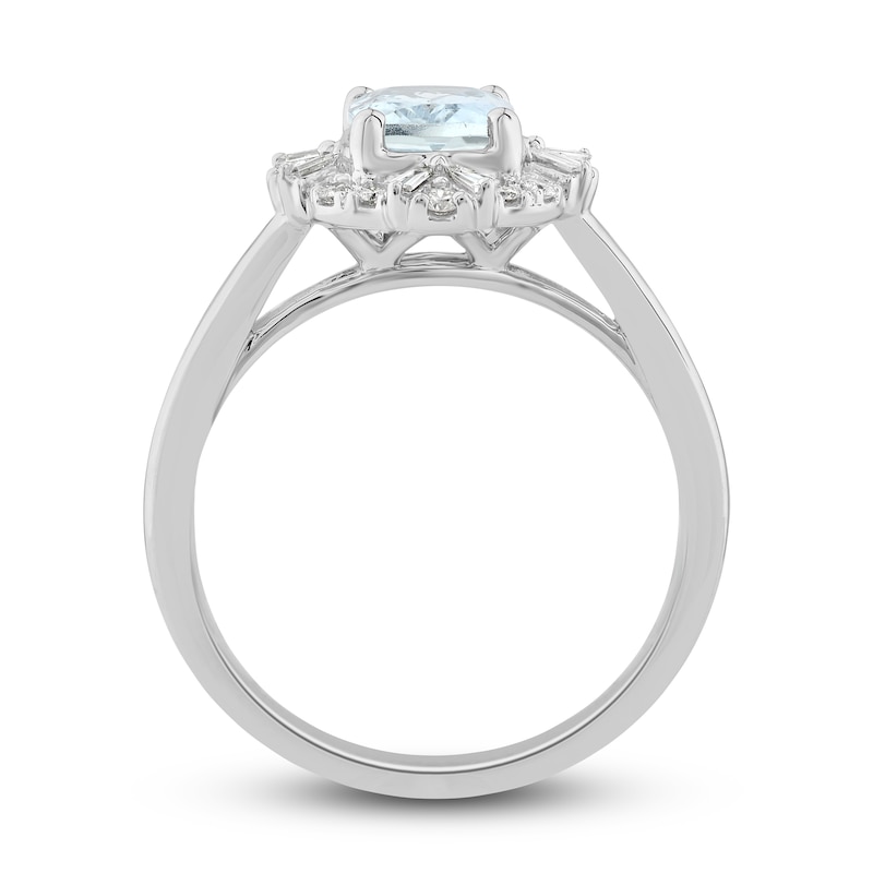 Main Image 2 of Previously Owned Natural Aquamarine Ring 1/4 ct tw Diamonds 10K White Gold