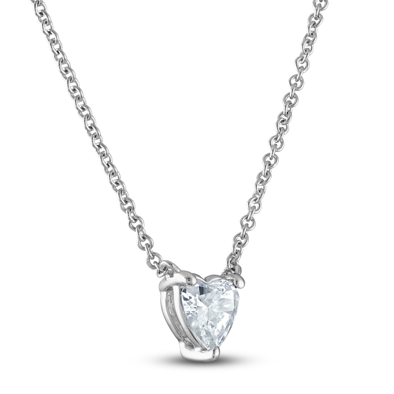 Main Image 2 of Previously Owned Lab-Grown Diamond Solitaire Necklace 1 ct tw Heart-Cut 14K White Gold (F/SI2) 18"