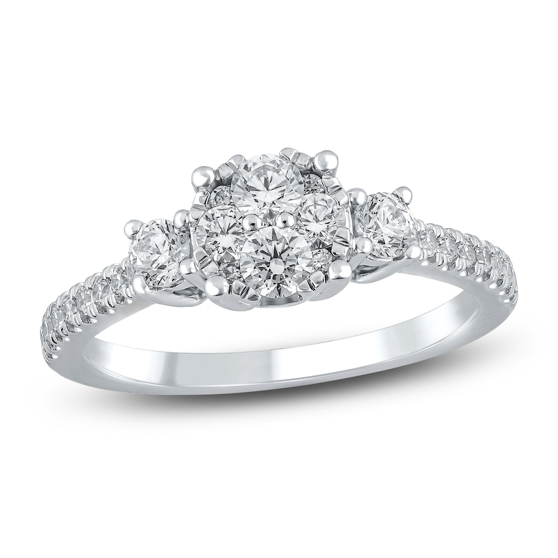Main Image 1 of Previously Owned Multi-Diamond Center Engagement Ring 3/4 ct tw 14K White Gold