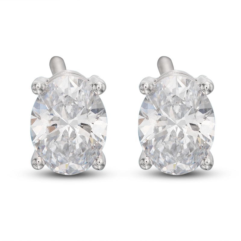 Main Image 1 of Previously Owned Lab-Grown Diamond Solitaire Stud Earrings 1 ct tw Oval 14K White Gold (SI2/F)