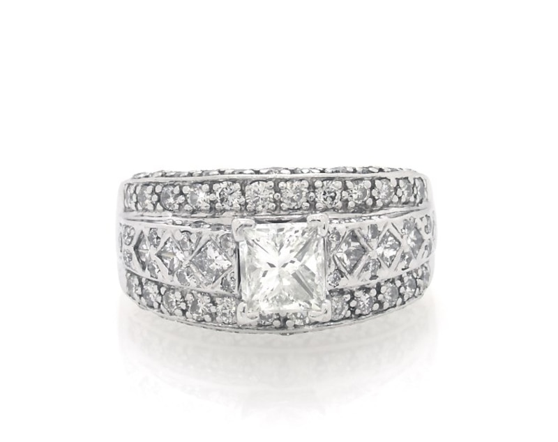 Main Image 1 of Previously Owned Princess-Cut Diamond Engagement Ring 2-1/5 ct tw 14K White Gold Size 6.75