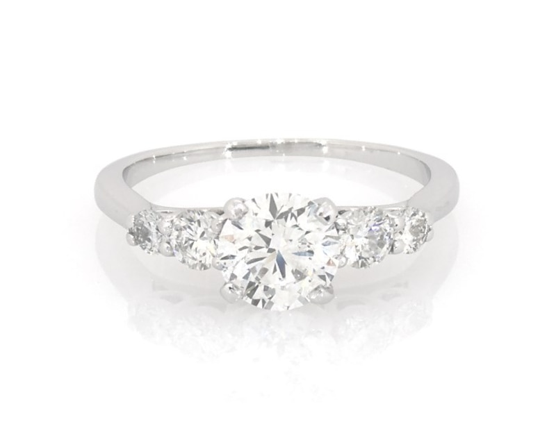 Main Image 1 of Previously Owned Round-Cut Diamond Five-Stone Engagement Ring 1-1/6 ct tw 14K White Gold Size 5.75