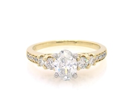 Previously Owned Oval & Round-Cut Diamond Five-Stone Engagement Ring 1-3/8 ct tw 14K Yellow Gold Size 7