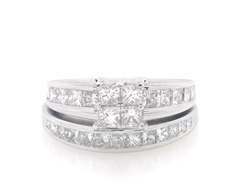 Main Image 1 of Previously Owned Princess-Cut Quad Diamond Bridal Set 2 ct tw 14K White Gold Size 6.5