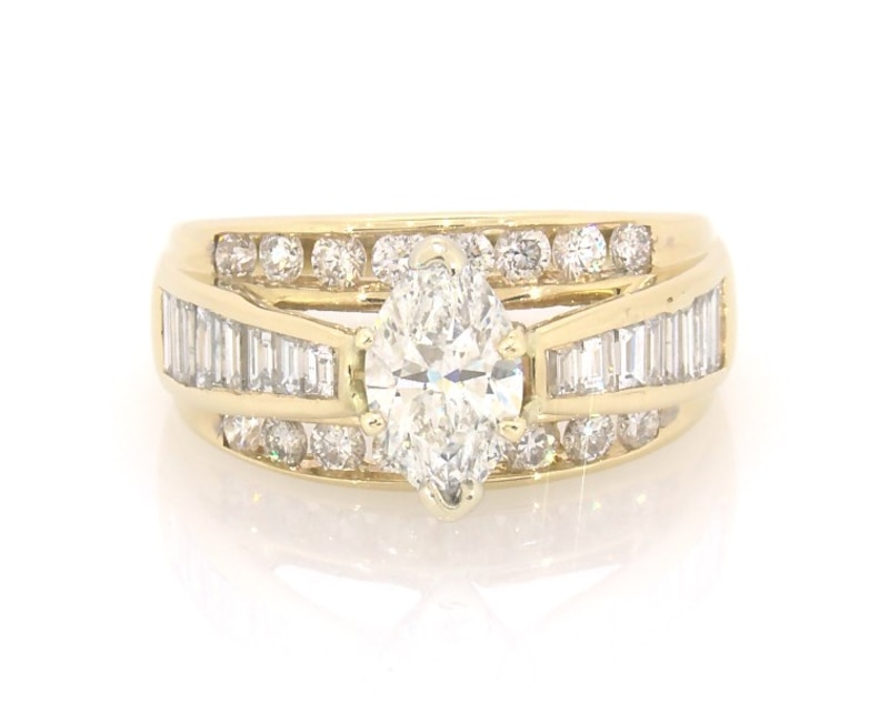 Main Image 1 of Previously Owned Marquise-Cut Diamond Engagement Ring 1-7/8 ct tw 14K Yellow Gold Size 5.75