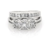 Thumbnail Image 1 of Previously Owned Princess-Cut Diamond Three-Stone Bridal Set 7/8 ct tw 14K White Gold Size 4.25