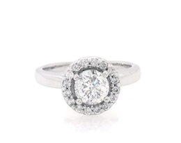 Previously Owned Round-Cut Diamond Halo Engagement Ring 7/8 ct tw 14K White Gold Size 3.75