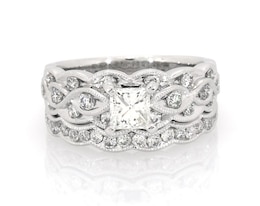 Previously Owned Princess-Cut Diamond Scalloped Bridal Set 1-1/4 ct tw 14K White Gold Size 6.5