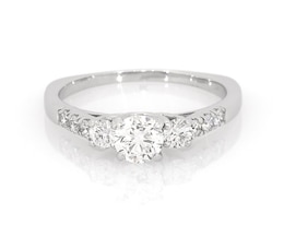 Previously Owned Round-Cut Diamond Three-Stone Engagement Ring 1-1/8 ct tw 18K White Gold Size 10.5