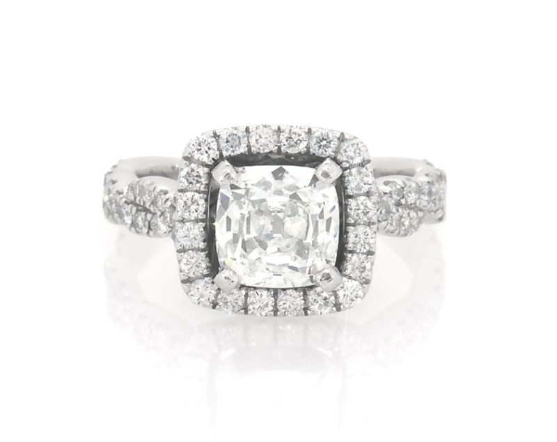 Main Image 1 of Previously Owned Neil Lane Cushion-Cut Diamond Halo Engagement Ring 2-1/4 ct tw 14K White Gold Size 4.75
