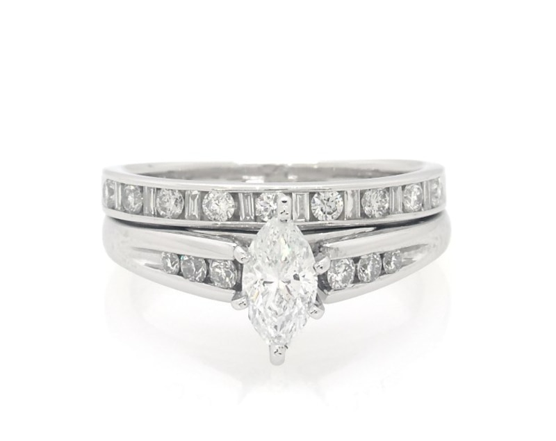 Main Image 1 of Previously Owned Marquise-Cut Diamond Bridal Set 1 ct tw 14K White Gold Size 6