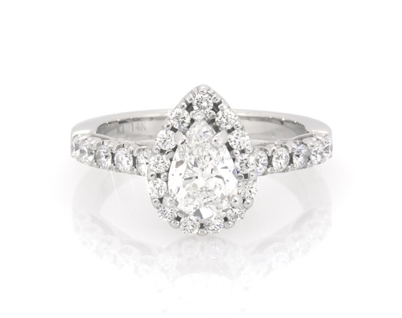Main Image 1 of Previously Owned Pear-Shaped Diamond Halo Engagement Ring 1-1/2 ct tw 14K White Gold Size 7