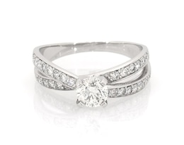 Previously Owned Round-Cut Diamond Crossover Engagement Ring 1 ct tw 14K White Gold Size 7.5