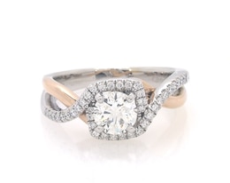 Previously Owned Round-Cut Diamond Halo Twist Engagement Ring 1 ct tw 14K Two-Tone Gold Size 8