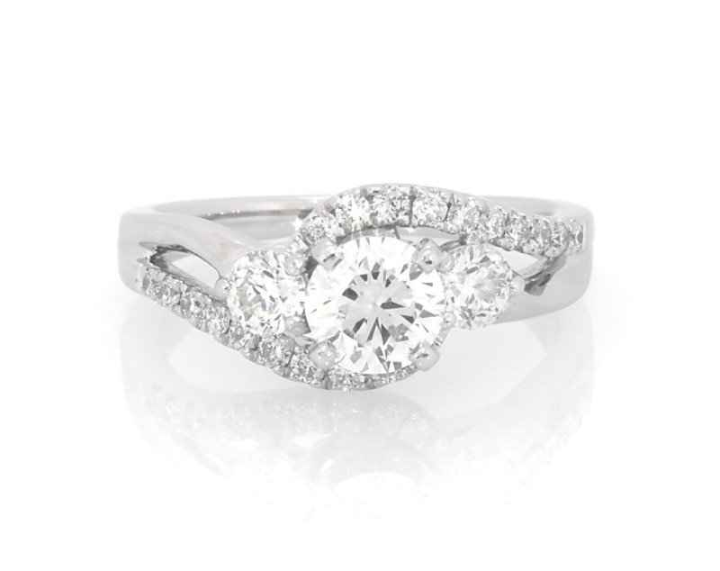 Main Image 1 of Previously Owned Round-Cut Diamond Three-Stone Engagement Ring 1-1/4 ct tw 14K White Gold Size 5.75