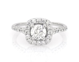 Previously Owned Round-Cut Diamond Cushion Halo Engagement Ring 1-1/4 ct tw 14K White Gold Size 7.5