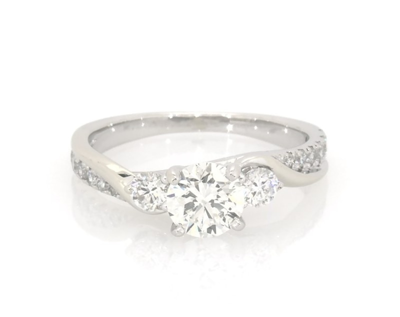 Main Image 1 of Previously Owned Round-Cut Diamond Three-Stone Engagement Ring 1 ct tw 14K White Gold Size 5.25