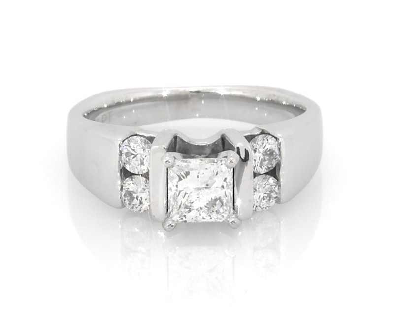 Main Image 1 of Previously Owned Princess-Cut Diamond Engagement Ring 1 ct tw 18K White Gold Size 6