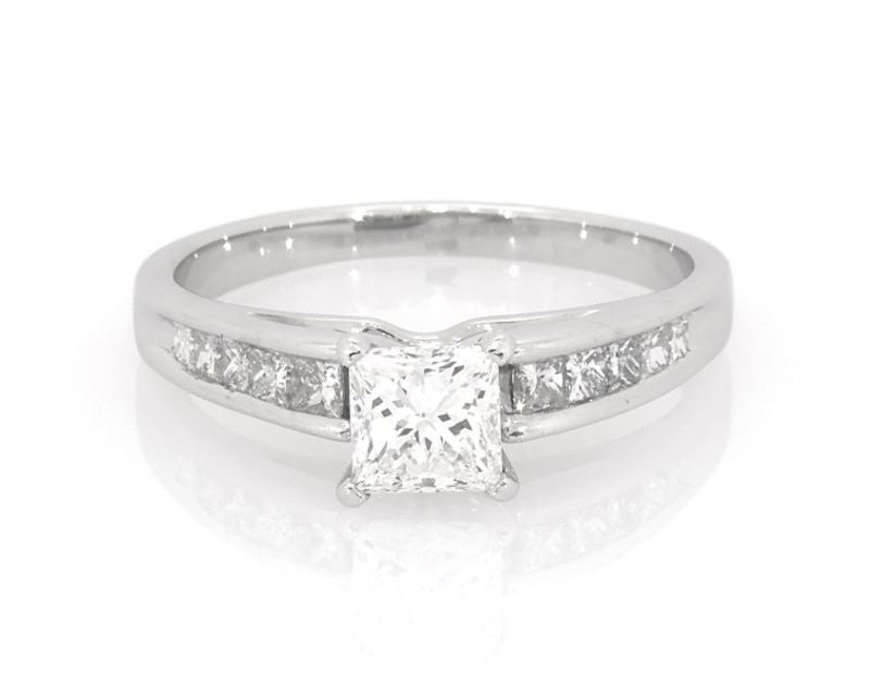 Main Image 1 of Previously Owned Princess-Cut Diamond Engagement Ring 1-3/8 ct tw 14K White Gold Size 9.75
