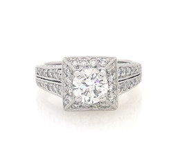 Previously Owned Round-Cut Diamond Square Halo Engagement Ring 1-7/8 ct tw 14K Two-Tone Gold Size 6.25