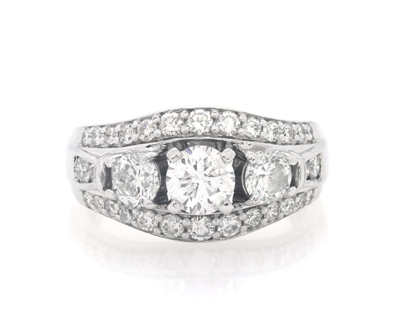Main Image 1 of Previously Owned Round-Cut Diamond Three-Stone Engagement Ring 1-7/8 ct tw 14K White Gold Size 7.5