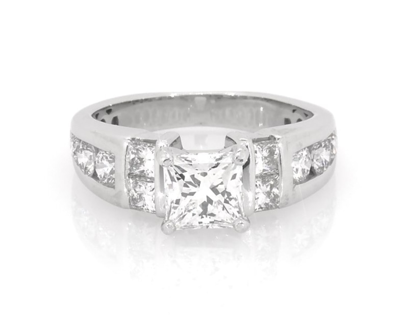 Main Image 1 of Previously Owned Princess-Cut Diamond Engagement Ring 1-7/8 ct tw 18K White Gold Size 5.5