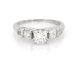Previously Owned Princess-Cut Diamond Three-Stone Engagement Ring 7/8 ct tw Platinum Size 4.75