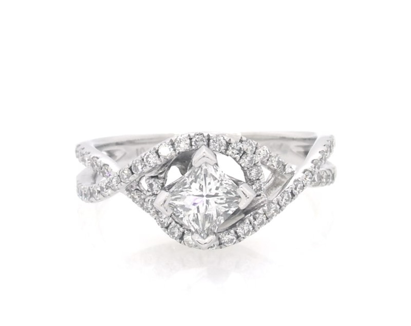 Main Image 1 of Previously Owned Princess-Cut Diamond Engagement Ring 7/8 ct tw 14K White Gold Size 6.5