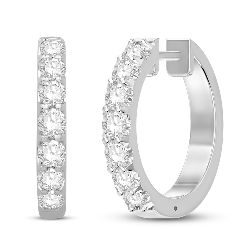 Main Image 1 of Previously Owned Diamond Hoop Earrings 1 ct tw Round 14K White Gold