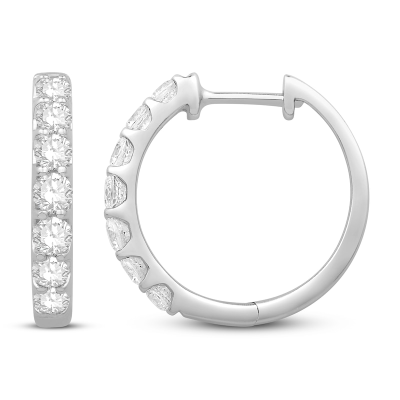 Main Image 2 of Previously Owned Diamond Hoop Earrings 1 ct tw Round 14K White Gold