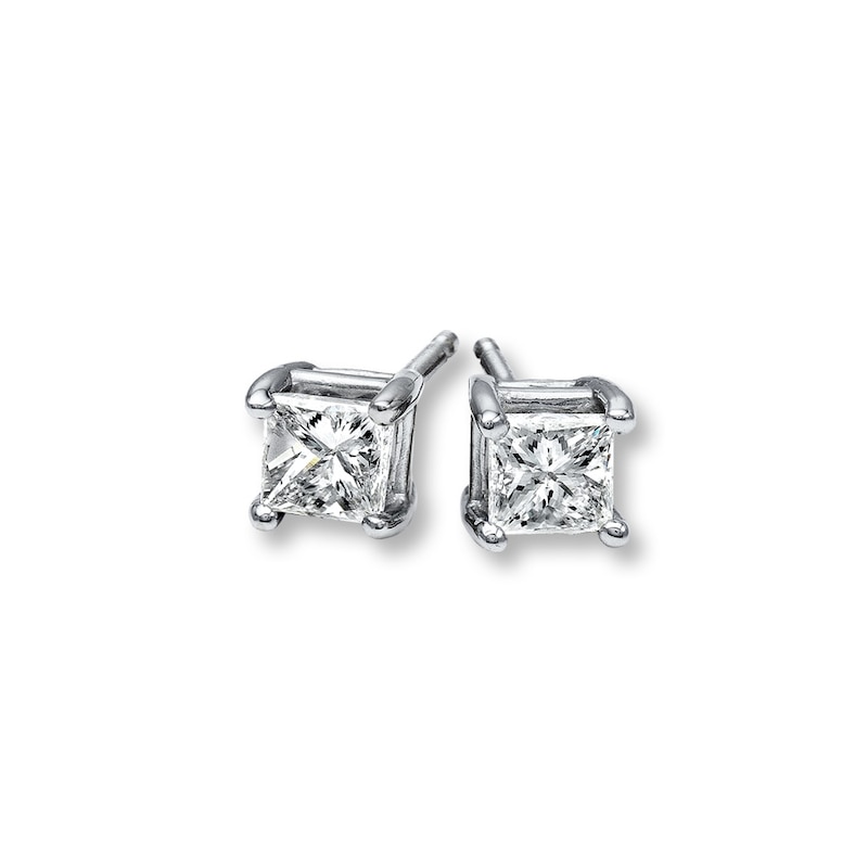 Main Image 1 of Previously Owned Diamond Earrings 1/2 ct tw Princess-cut 14K White Gold (I2/I)