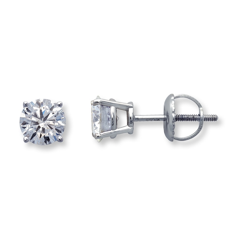 Main Image 1 of Previously Owned Certified Diamond Earrings 1 ct tw Round-cut 18K White Gold (I1/I)