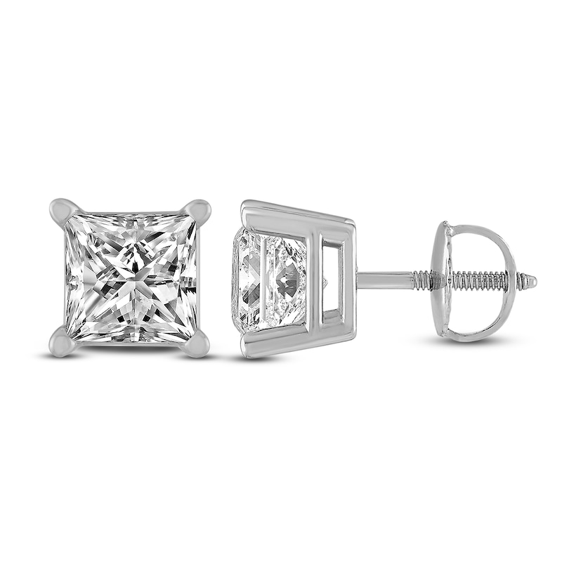 Main Image 1 of Previously Owned Certified Diamond Earrings 3/4 ct tw Princess-cut 18K White Gold (I1/I)