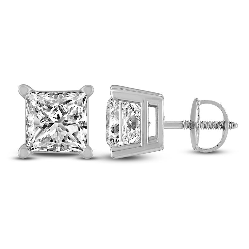 Main Image 1 of Previously Owned Certified Diamond Earrings 1 ct tw Princess-cut 18K White Gold (I1/I)