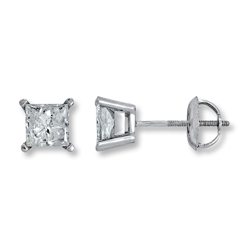 Main Image 1 of Previously Owned Diamond Earrings 1-1/2 ct tw Princess-cut 14K White Gold (I2/I)