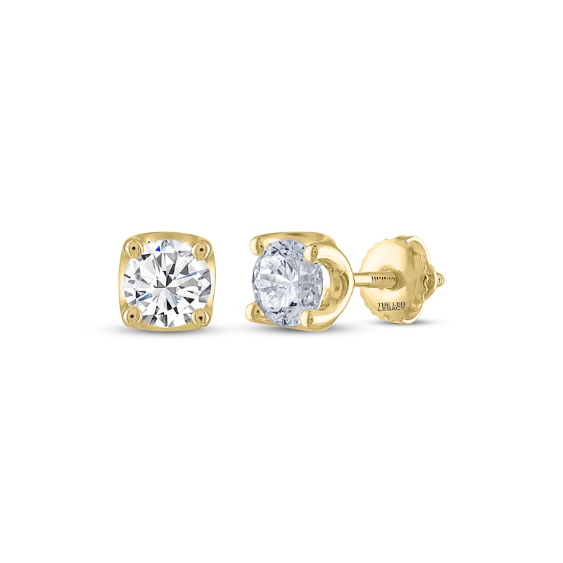 Main Image 1 of Previously Owned THE LEO Legacy Lab-Grown Diamond Round-Cut Solitaire Stud Earrings 1 ct tw 14K Yellow Gold (F/VS2)