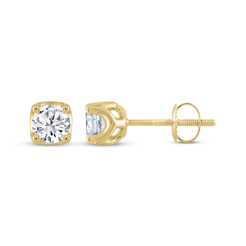 Main Image 3 of Previously Owned THE LEO Legacy Lab-Grown Diamond Round-Cut Solitaire Stud Earrings 1 ct tw 14K Yellow Gold (F/VS2)