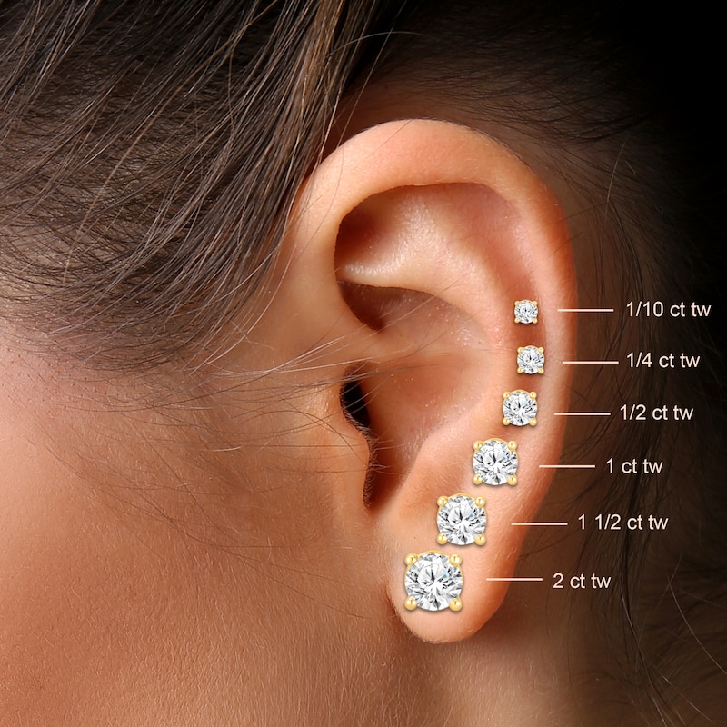 Main Image 4 of Previously Owned THE LEO Legacy Lab-Grown Diamond Round-Cut Solitaire Stud Earrings 1 ct tw 14K Yellow Gold (F/VS2)