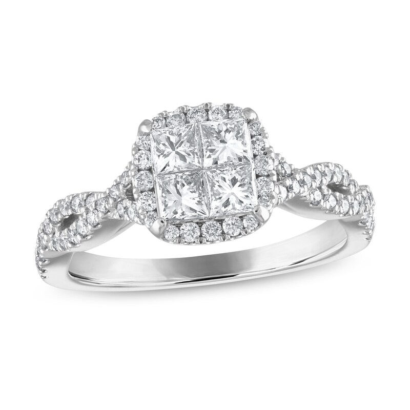 Main Image 1 of Previously Owned Diamond Engagement Ring 1 ct tw Princess/Round 14K White Gold