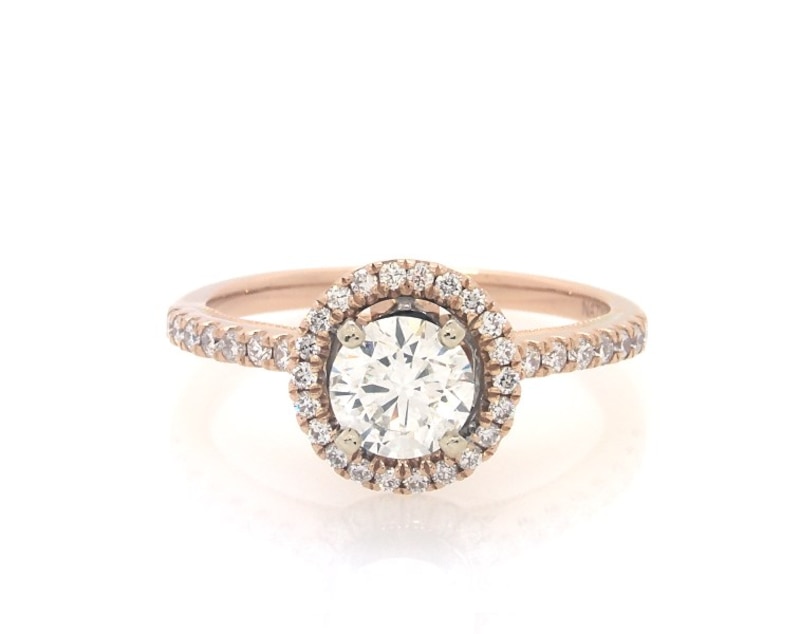 Main Image 1 of Previously Owned Round-Cut Diamond Halo Engagement Ring 1 ct tw 14K Rose Gold Size 7