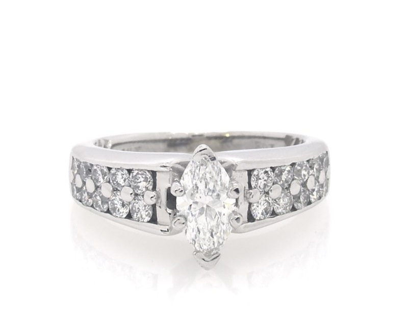 Main Image 1 of Previously Owned Marquise-Cut Diamond Engagement Ring 1-3/8 ct tw 14K White Gold Size 5.75
