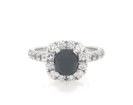 Previously Owned Neil Lane Cushion-Cut Black Diamond & White Diamond Halo Engagement Ring 2-5/8 ct tw 14K White Gold Size 6.75